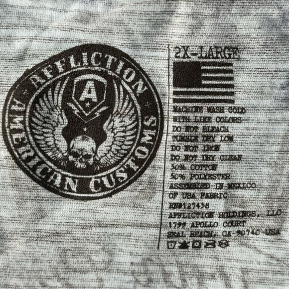 Affliction Men's Long Sleeve Graphic T-shirt -Gray/Black -2XL- NWT - Picture 8 of 9